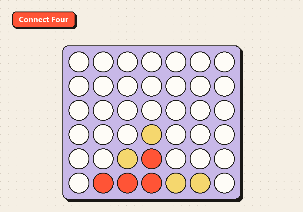 Screenshot of the Connect Four board with red and yellow discs stacked in the columns on SimpleGames.online