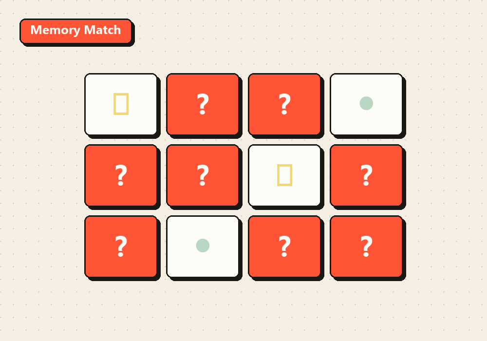 Screenshot of the Memory Match grid with face-down cards and two matched pairs revealed on SimpleGames.online