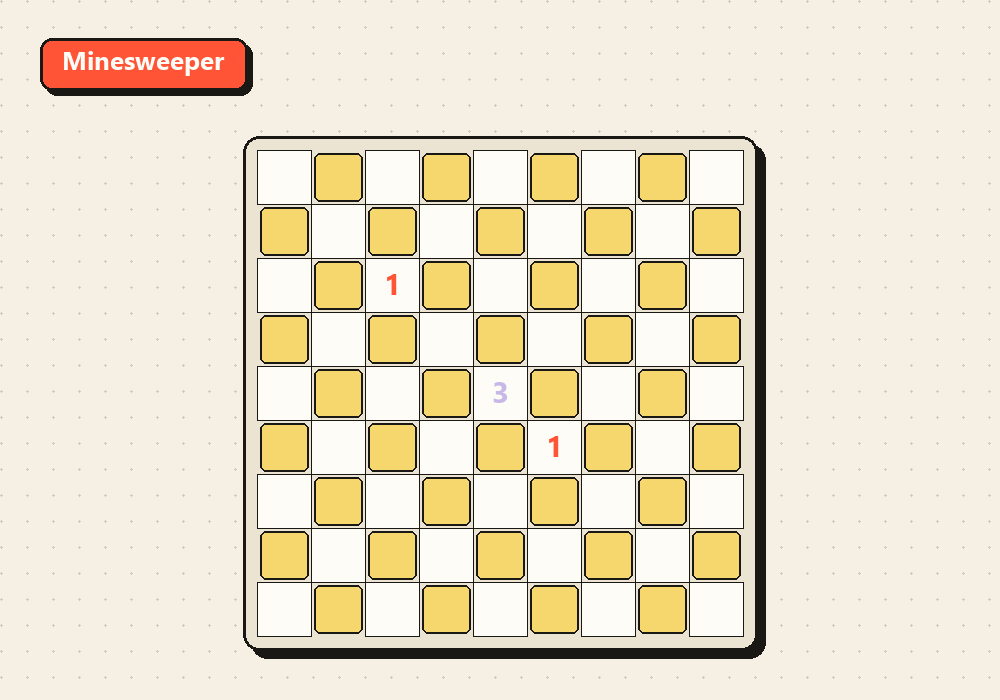 Screenshot of the Minesweeper grid with revealed number clues and flagged mines on SimpleGames.online