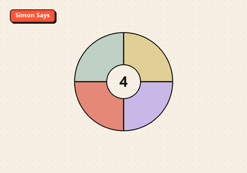 Screenshot of the Simon Says four-colour pad with one segment lit up in the sequence on SimpleGames.online