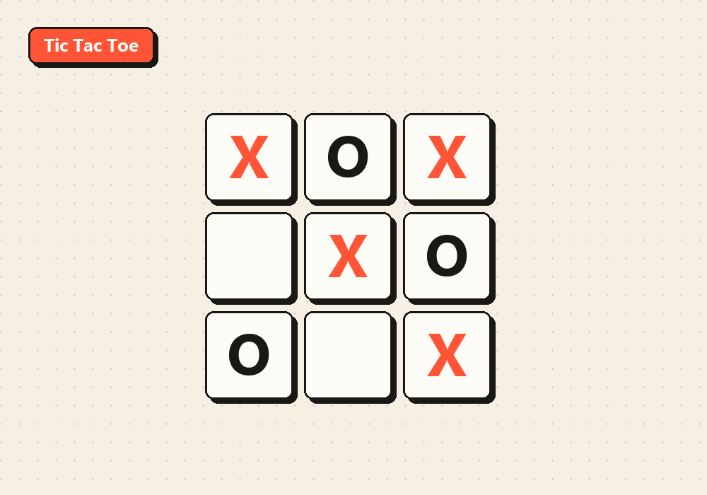 Screenshot of the Tic Tac Toe board mid-game, with your X marks and the computer’s O marks on the 3×3 grid on SimpleGames.online