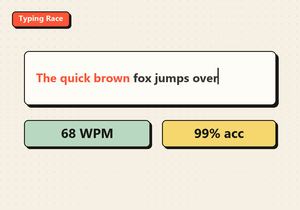 Screenshot of the Typing Race screen with a prompt being typed and live WPM and accuracy meters on SimpleGames.online